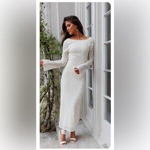 Ivory Lace-Sleeve Maxi Dress — Timeless Elegance
